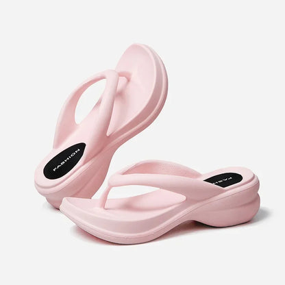 Summer 6CM Women Fashion High Heeled Slippers Female Indoor Casual Wedges Flip Flops Girls Outdoor Beach Thick Platform Sandals