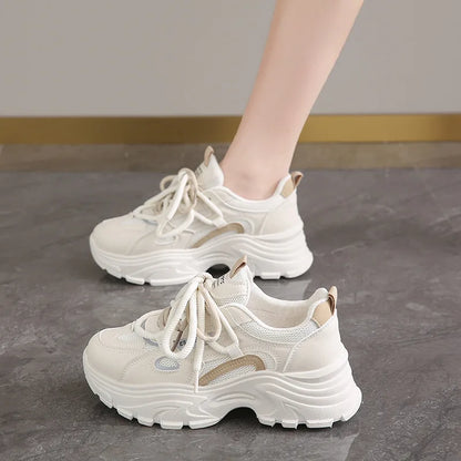 Fashion 2025 Spring Autumn Platform Sneakers Women Shoes Korean Lace Up Chunky Sneakers Mixed Color Women's Vulcanize Shoes