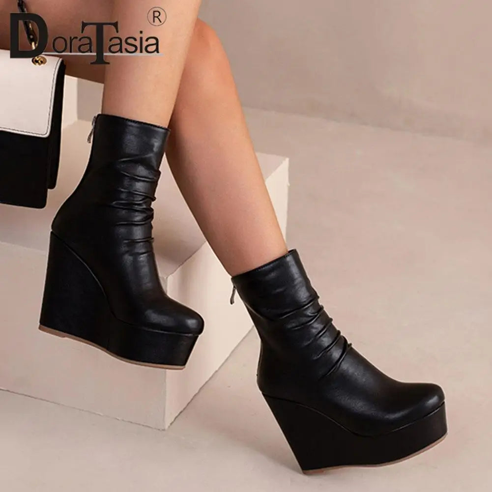 Big Size 35-43 Brand New Ladies Platform Ankle Boots Fashion Zip Wedges High Heels Boots Women 2022 Party Office Shoes Woman