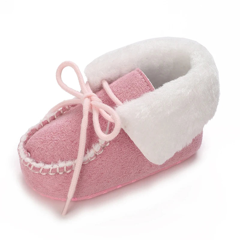 New baby snow boots, comfortable plush warm shoes for male babies, soft and non slip walking shoes for 0-1 year olds