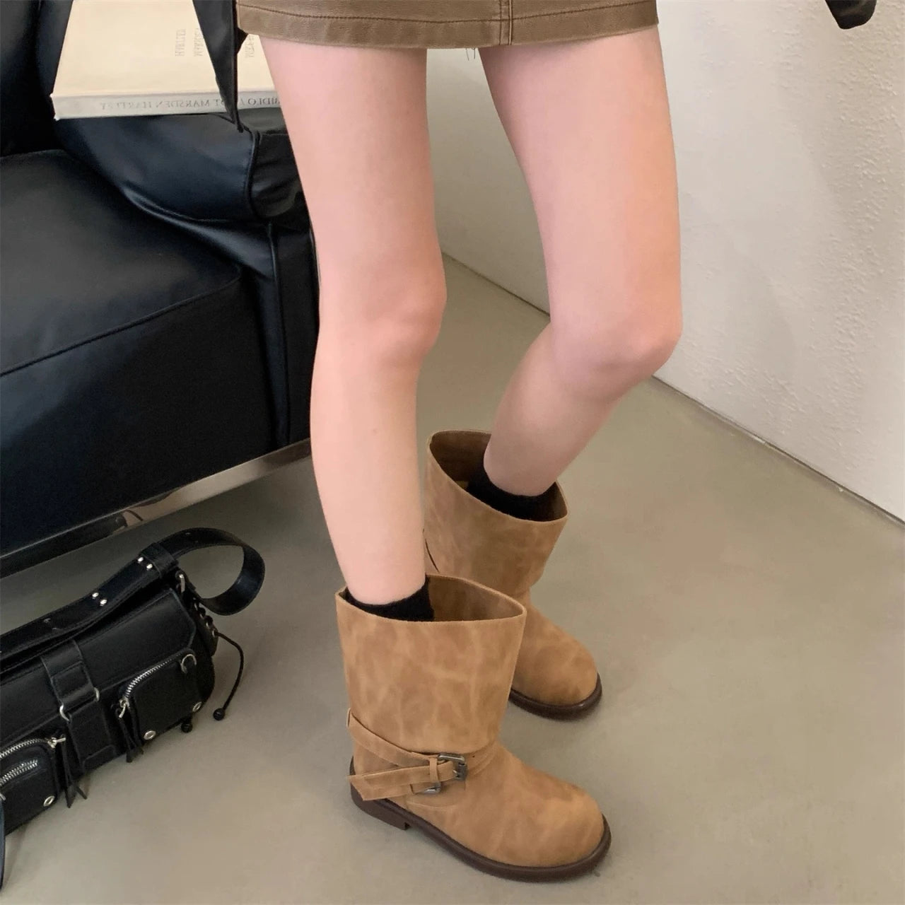 Women's Long Boots Fashion Dress Flats Shoes for Woman Designer Winter Motorcycle Boots 2025 Goth Chelsea Botas De Mujer Shoes