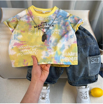 Hot Sale Fashion Baby Boy Suit Summer Clothes Short Sleeve T-shirt Short Jeans 2 Piece Set Kids Outfit 2-11Y Children's Costume