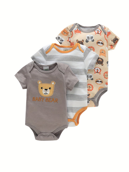 3PCS Infant Baby Cute Graphic One-piece Clothes For Boys And Girls, Newborn Pure Cotton Summer Romper newborn clothes