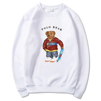 Men's casual and comfortable pullover, fashionable and versatile hooded sweatshirt with teddy bear pattern, sports shirt