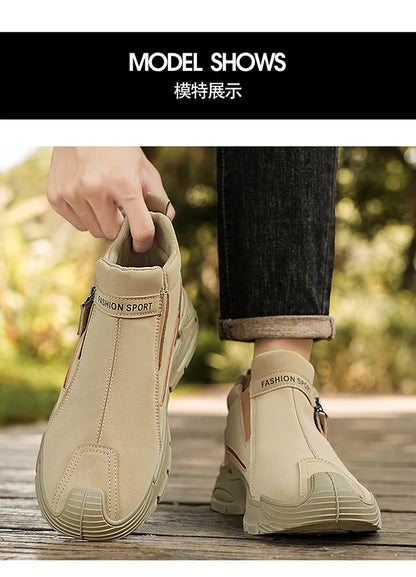 Men's High-Cut Casual Sports Shoes Anti-Slip Wear-Resistant Ankle Boots Outdoor Workwear Footwear for Comfortable Walking