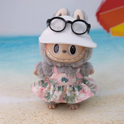 For 15/17cm 3.0 labubu doll cothes Swimsuit Beach skirt beach striped floral shirt shorts For ropa labubu outfit Decorations