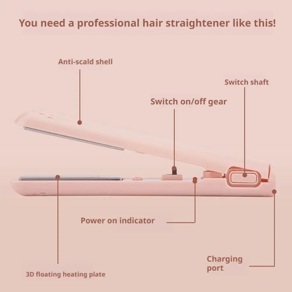 2-in-1 Mini Hair Straightener & Curler, Dual Purpose Curling Iron, Portable Curling Wand and Flat Iron Travel for All Hair Types
