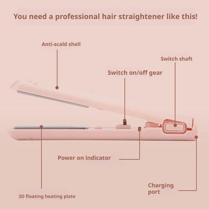 2-in-1 Mini Hair Straightener & Curler, Dual Purpose Curling Iron, Portable Curling Wand and Flat Iron Travel for All Hair Types