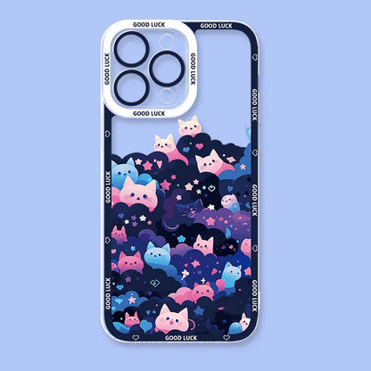 Starry Sky Black Cats Clear Phone Case For iPhone 15 14 13 11 12 16 Pro XS Max Mini XR X SE 7 8 Plus Transparent Cover Fundas