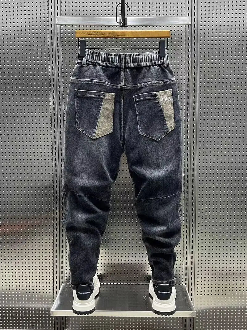High Quality New 2024 Luxury Designer Casual Loose Drawstring Denim Jeans Men Full Length Wide Leg Streetwear Cowboy Harem Pants