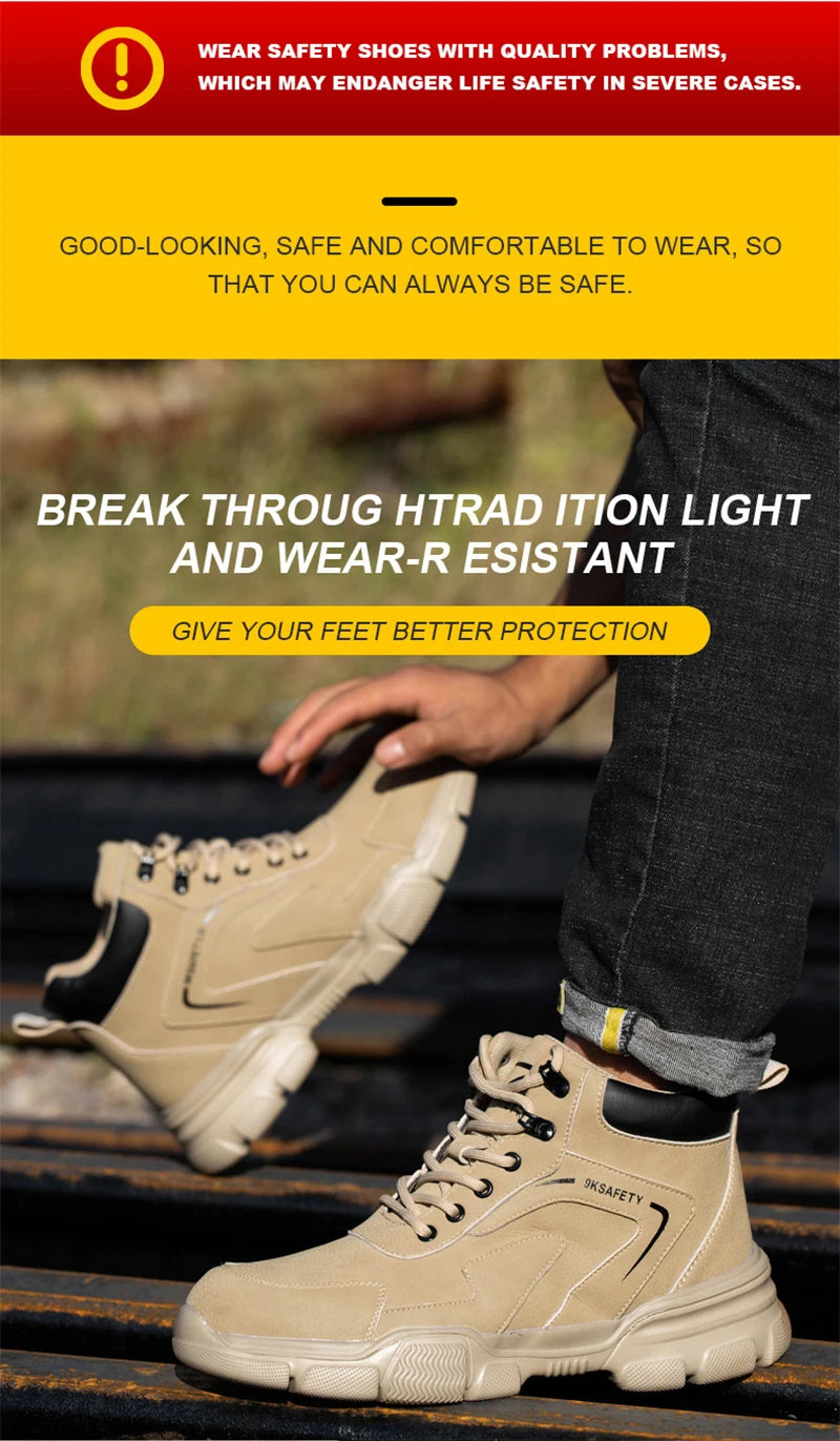 Men Steel Toe Safety Work Boots Indestructible Construction Safety Boots Puncture Proof Male Work Shoes Protective Footwear
