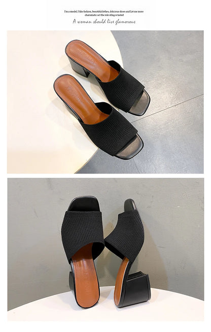 Women Sandals Slippers Luxury Summer Outdoor Casual Women Shoes Open Toe Soft High Heels Slides Black Mules Sandals Size 42