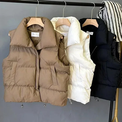Autumn Winter Sleeveless Vest Women Keep Warm Puffer Jacket Stand Collar Harajuku Outwear Loose Fashion Padded Vest Korean Fall