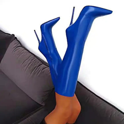 Arden Furtado Patent Leather Skinny boots Pointed toe Side zipper Super high heel Knee high boots Extra large size boots