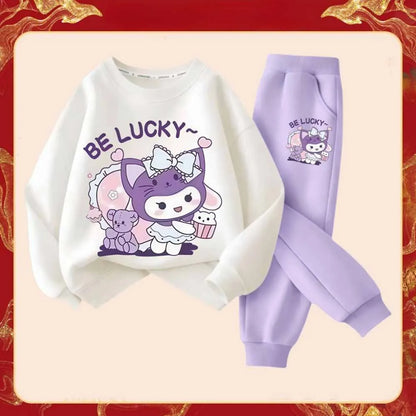 2025 Spring New Kid's Cartoon Kuromi Clothing Sets Children's Hoodies and Long Pants Two Piece Suit for Girl Casual Sweatsuit