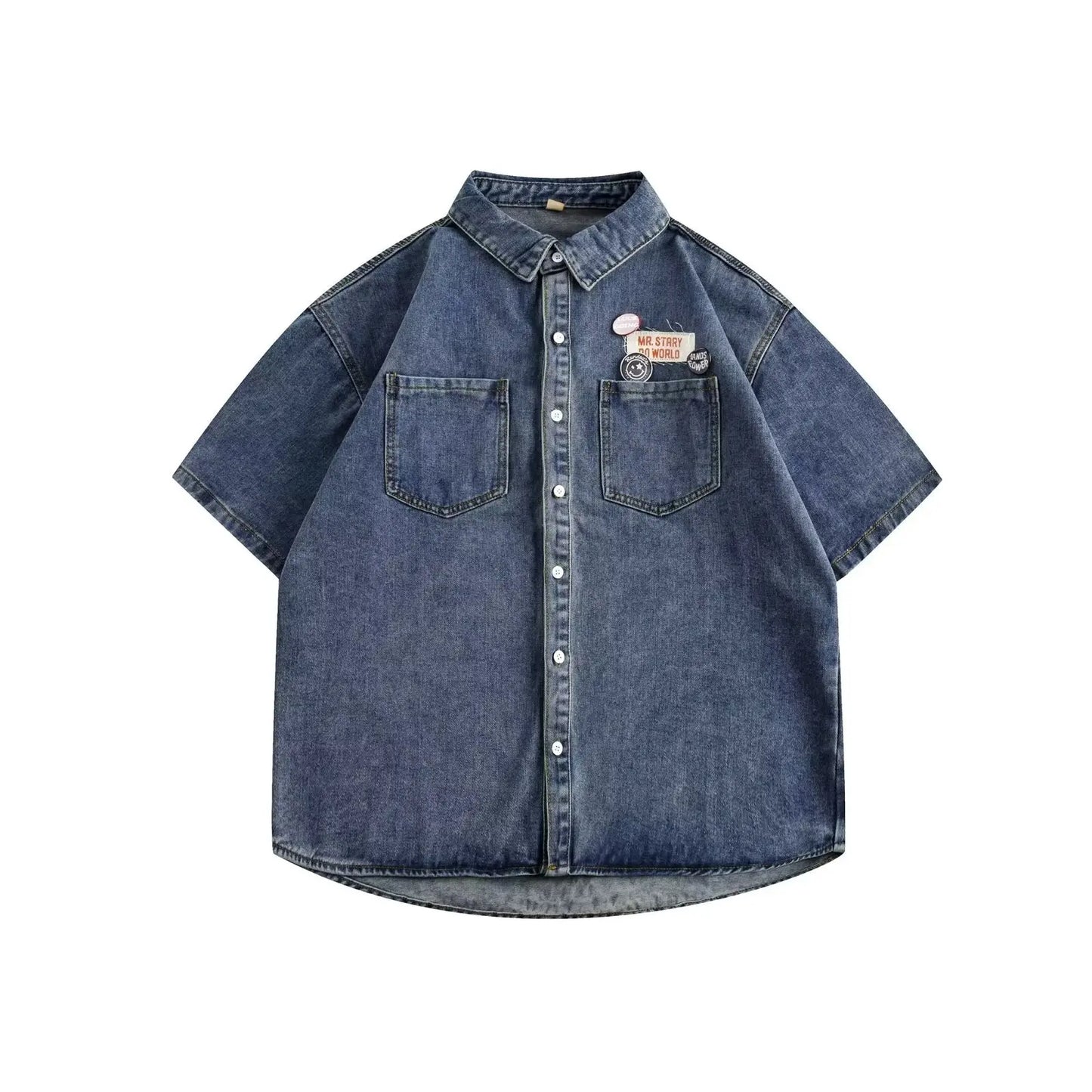 Harajuku Tooling Mens Sets 2024 Summer American Street Retro Denim Suit Hip Hop Printed Cowboy Shirt+Wide Leg Jeans 2-pcs New