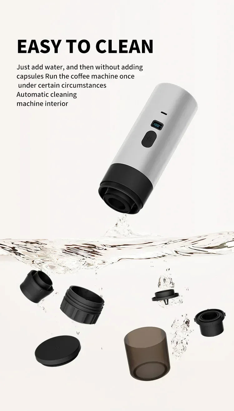 Portable Electric Coffee Maker 3-in-1 Capsule Coffee Grinder Travel Coffee Maker with Cordless Heating for Car and Home Camping