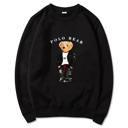 Men's casual and comfortable pullover, fashionable and versatile hooded sweatshirt with teddy bear pattern, sports shirt