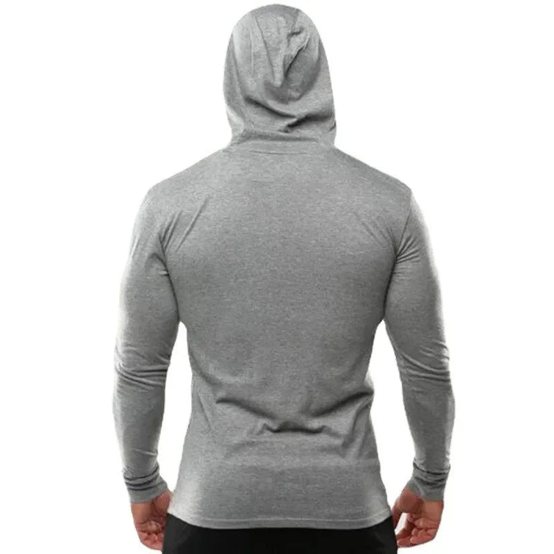 Gym Running Sport T-Shirts Mens Cotton Long Sleeve Hooded Clothing Fitness Bodybuilding Muscle Hoodies Workout Jogging Shirts