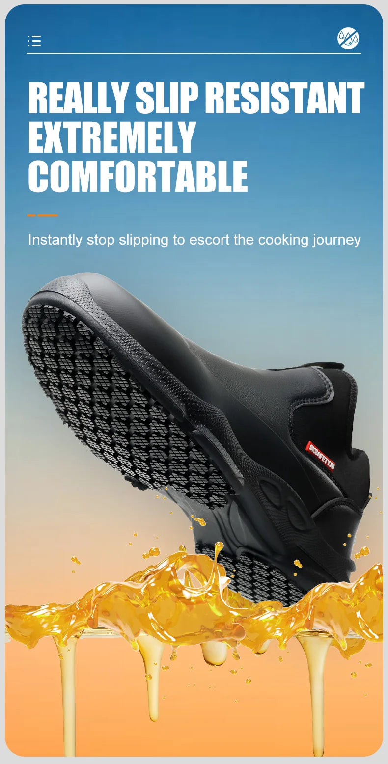 Fashionable men's leather shoes Waterproof and anti slip chef shoes Wear resistant men's casual shoes oil resistance Chef's boot