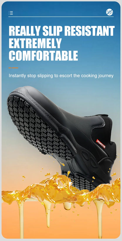 Fashionable men's leather shoes Waterproof and anti slip chef shoes Wear resistant men's casual shoes oil resistance Chef's boot