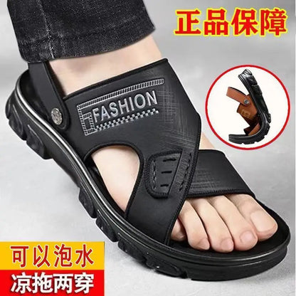 Men's Summer Thickened Anti-slip Wear-resistant Breathable Beach Sandals Driving Beachside Slip-On PVC Material Adult Footwear