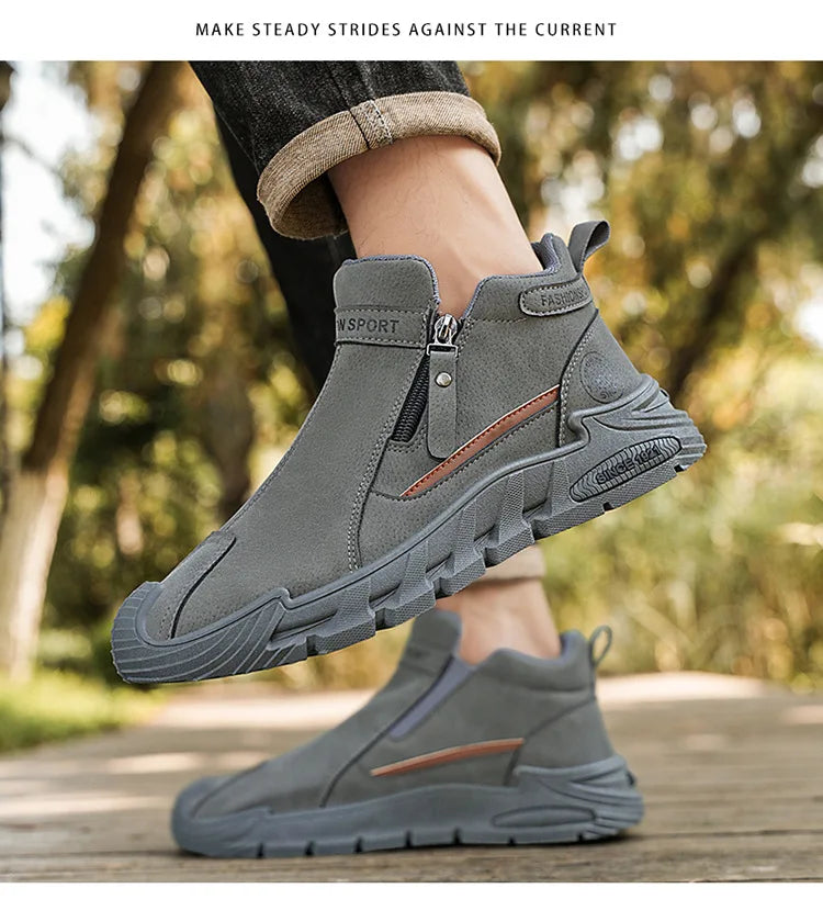 Men's High-Cut Casual Sports Shoes Anti-Slip Wear-Resistant Ankle Boots Outdoor Workwear Footwear for Comfortable Walking