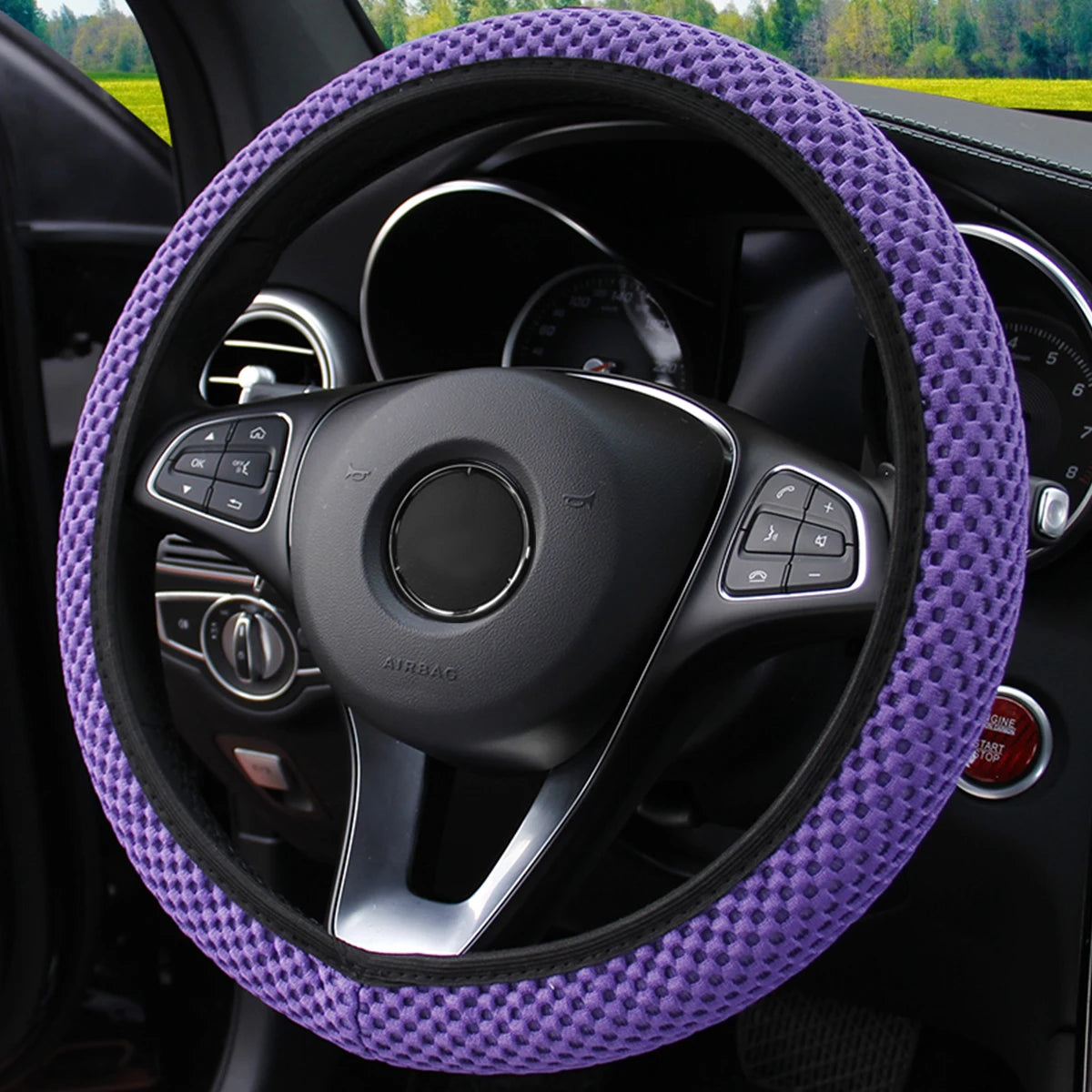 Summer Four Seasons Breathable massage comfortable mesh cloth car steering wheel cover women's car accessories black