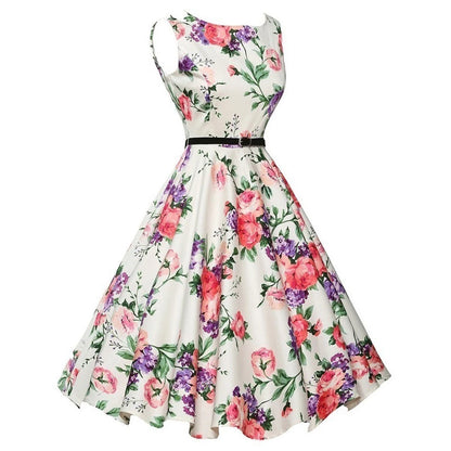 Women Dress Vintage Robe Audrey Hepburn Rockabilly Retro Sleeveless Print Party dresses Summer Vestidos
