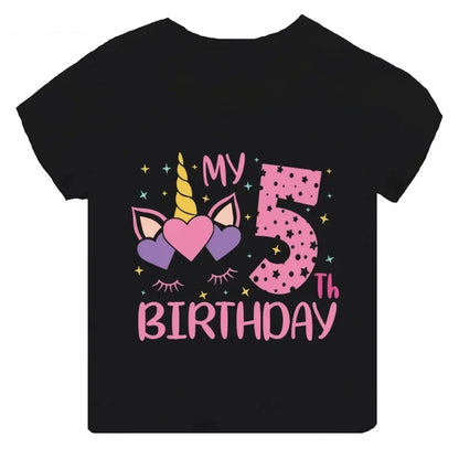 My 1 2 3 4 5 6 7 8 9 Th Years Birthday Unicorn Print Cute Girls Clothes Summer Short Sleeve Kids T Shirt Baby Customize T-Shirts