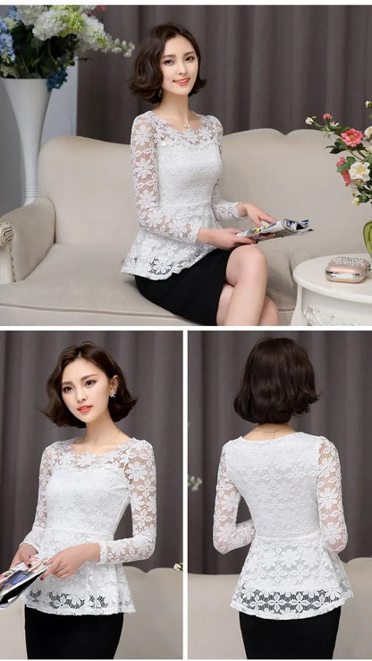 Women blusas blusa longa camisa feminina vintage long sleeve lace blouse plissado topo chemise femme Plus Size S-5XL
