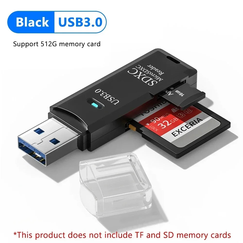 USB 3.0 SD TF Card Reader 2 in 1 High Speed Smart Cardreader Adapter for PC Laptop Notebook Computer Camera Car Mounted