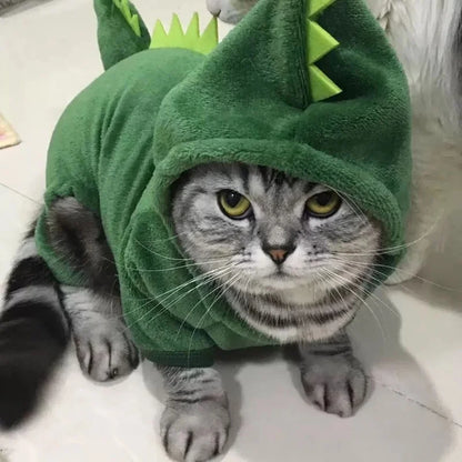 Pet Dog Halloween Costume Dog Clothes for Small Dogs Funny Dinosaur Cosplay Costume Winter Warm Cat Coat Fleece Hoodies Sweater