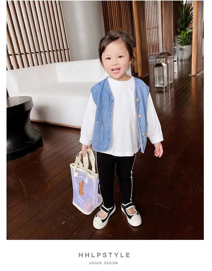 Children's Vest Spring and Autumn Season New Baby Versatile Shoulder Fashion Boys and Girls' Denim Vest Children Clothes