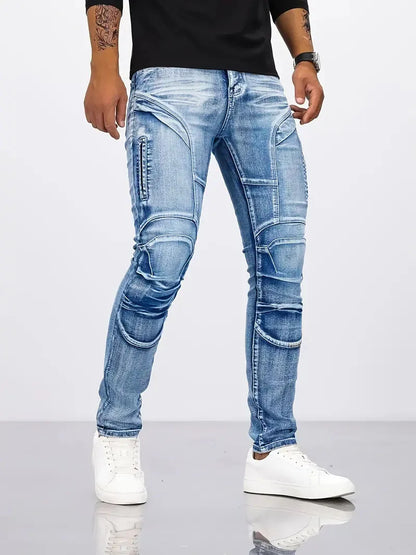 New Distressed Men Jeans Denim Holes Skinny Vintage Wash Solid Pencil Pants 2024 Ankle Length Sheath Punk Style Pockets Slim