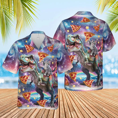 Funny Animal Pizza Hawaiian Shirts Men Women Youth  Music Raccoon Shirt Button Down Space Party Shirt 2025 Vacation Aloha Shirt