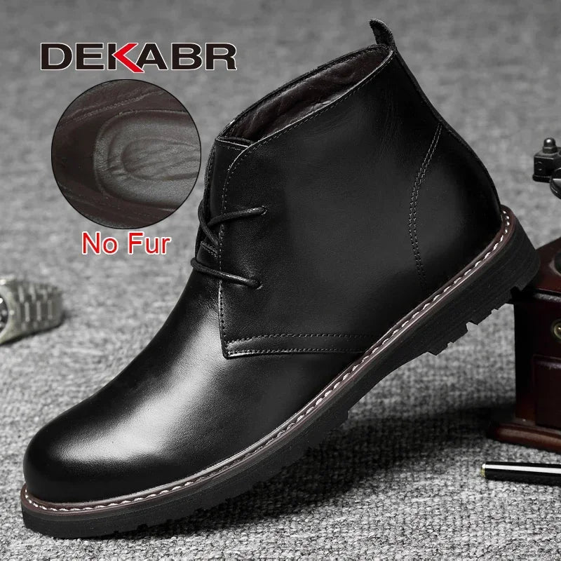 DEKABR Autumn Winter Warm Fur Ankle Boots Business Genuine Leather Mens Boots New Comfortable Soft Handmade Plus Size 48