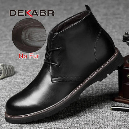DEKABR Autumn Winter Warm Fur Ankle Boots Business Genuine Leather Mens Boots New Comfortable Soft Handmade Plus Size 48