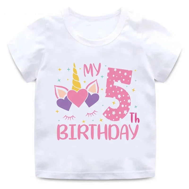My 1 2 3 4 5 6 7 8 9 Th Years Birthday Unicorn Print Cute Girls Clothes Summer Short Sleeve Kids T Shirt Baby Customize T-Shirts