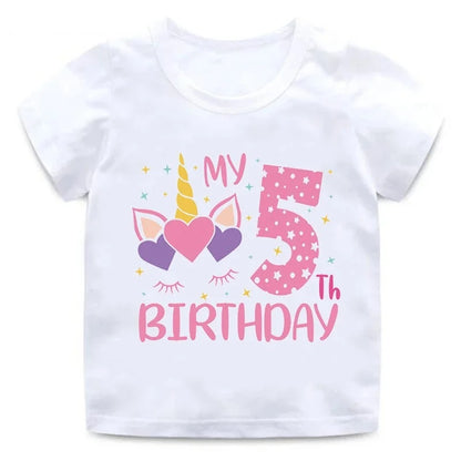 My 1 2 3 4 5 6 7 8 9 Th Years Birthday Unicorn Print Cute Girls Clothes Summer Short Sleeve Kids T Shirt Baby Customize T-Shirts