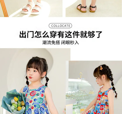 Girls Casual Dresses Flower Printing Sleeveless Casual Dress Toddler Clothes Flower Girl Dresses 2 To 8 Years