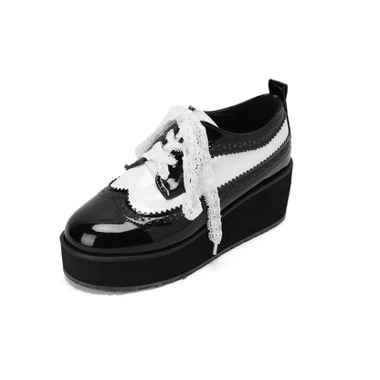 Ochanmeb Big Size 48 Women Patent Leather Brogues High Heels Derby Shoes Platforms Laser Cutout Oxfords Fashion Ladies Pumps Red