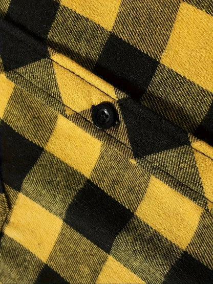 Youth Fashion Street Hooded Plaid Shirt Men's Slim Fit Long Sleeved Shirt Couple Travel Casual Shirt Men's Sports Shirt Jacket