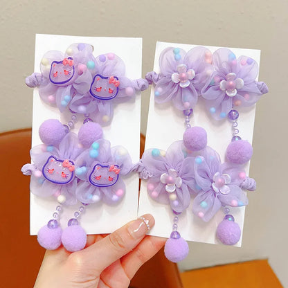 Children Flower Hair Rings Girls Pink Princess Elastic Flower Furball Hair Rings