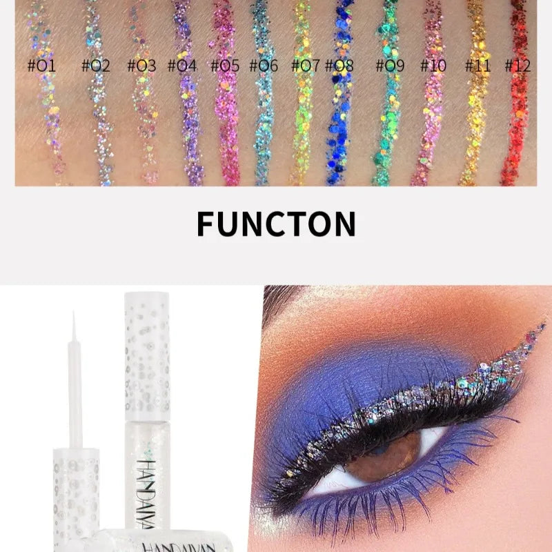 12 Color Liquid Glitter Eyeliner Pearl Shimmer Fashion Sequin Gel Waterproof Lasting Quick Dry Blue Silver Eyeliner Party Makeup