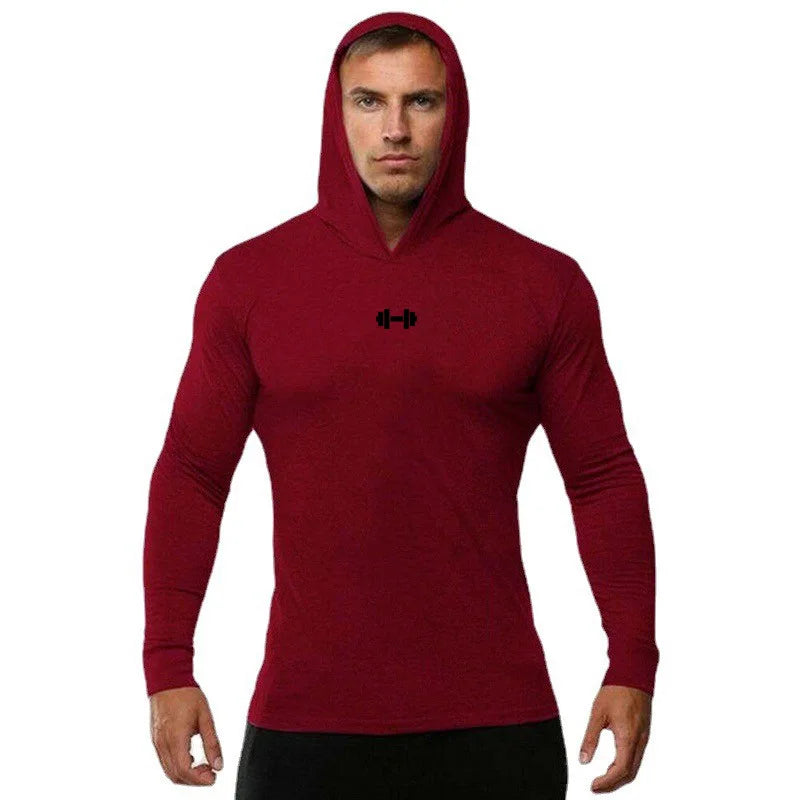 Gym Running Sport T-Shirts Mens Cotton Long Sleeve Hooded Clothing Fitness Bodybuilding Muscle Hoodies Workout Jogging Shirts