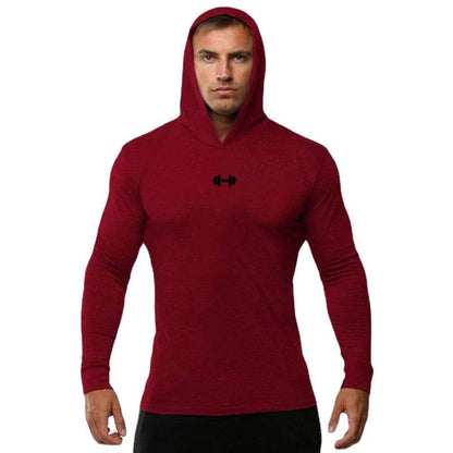Gym Running Sport T-Shirts Mens Cotton Long Sleeve Hooded Clothing Fitness Bodybuilding Muscle Hoodies Workout Jogging Shirts