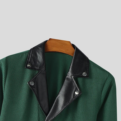 INCERUN Men Pullovers Patchwork Lapel Long Sleeve Knitted Male Sweaters Streetwear Spring Fashion Casual Thin Tops Men S-5XL