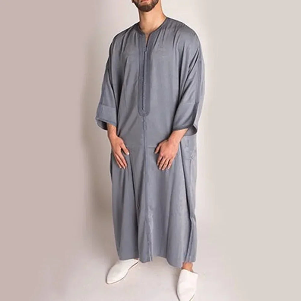 New 2025 Traditional Muslim Clothing Eid Middle East Jubba Thobe Men Thobe Arab Muslim Robes with Long Sleeves Gifts for Husband