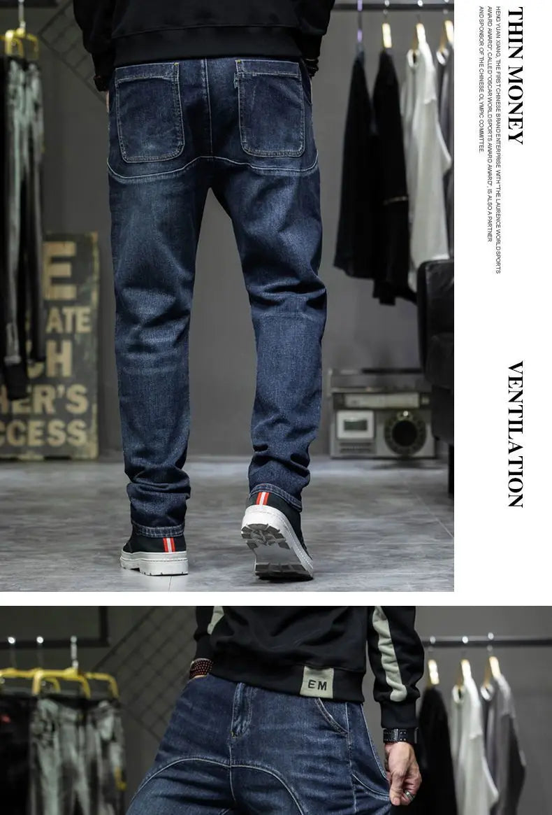 Spring Autumn Men's Jeans Luxury Fashion Plus Size 44 Boyfriend Streetwear Casual Harem Denim Jeans Pants Blue Designer Trousers